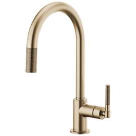 Pull-Down Faucet with Arc Spout and Knurled Handle in Luxe Gold Finish