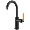 Bar Faucet with Arc Spout and Industrial Handle in Matte Black/Luxe Gold Finish
