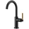 Bar Faucet with Arc Spout and Knurled Handle in Matte Black/Luxe Gold Finish