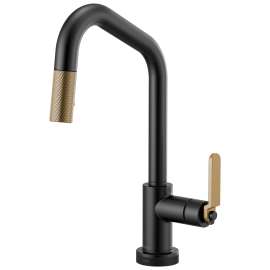 SmartTouch Pull-Down Faucet with Angled Spout and Industrial Handle in Matte Black/Luxe Gold Finish
