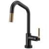 SmartTouch Pull-Down Faucet with Angled Spout and Knurled Handle in Matte Black/Luxe Gold Finish