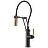 Articulating Faucet with Knurled Handle in Matte Black/Luxe Gold Finish
