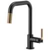 Pull-Down Faucet with Square Spout and Knurled Handle in Matte Black/Luxe Gold Finish