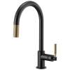 Pull-Down Faucet with Arc Spout and Knurled Handle in Matte Black/Luxe Gold Finish