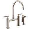 Bridge Faucet with Arc Spout and Knurled Handle in Stainless Finish