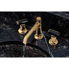 HK5376-SLBC-M Invari Black Crystal Knob Widespread Handle Kit in Luxe Steel