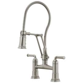 62174LF-SS-M Rook 1.8 GPM Articulating Bridge Faucet with Finished Hose in Stainless Finish