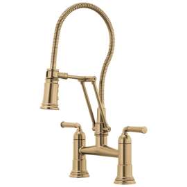 1.8 GPM Articulating Bridge Faucet with Finished Hose in Luxe Gold Finish