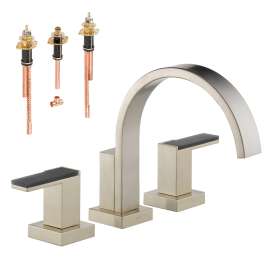 Roman Tub Trim Kit with Handles and Solar Gray Glass Accents in Brushed Nickel