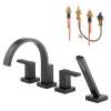 Roman Tub Trim Kit With Handles, Solar Gray Glass Accents, and Hand Shower in Matte Black