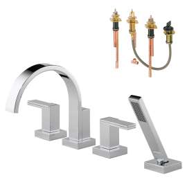 Siderna KT67480-HL680-R-PC Roman Tub Trim Kit With Handles and Hand Shower in Polished Chrome