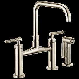 Brizo Litze(R): Bridge Faucet with Square Spout and Knurled Handle, 62553LF-PN