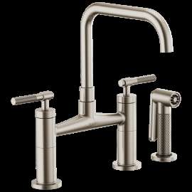 Brizo Litze(R): Bridge Faucet with Square Spout and Knurled Handle, 62553LF-SS