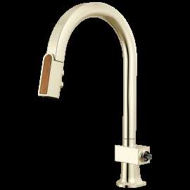 Brizo Frank Lloyd Wright(R): Pull-Down Kitchen Faucet with Arc Spout and Wood Wand - Less Handle, 63022LF-PNWDLHP