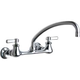 540-LDL9E35ABCP Wall Mounted Manual ECAST Sink Faucet with Adjustable Centers, Less Dish, L9 Swing Spout Projection, Softflo Aerator with Adapter in Polished Chrome
