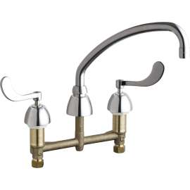 Low Arch Hot and Cold Water Kitchen Sink Faucet with Wrist Blade Handles in Polished Chrome