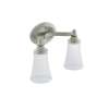 2 Light Bathroom Sconce with Frosted Shades in Brushed Nickel