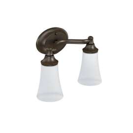 2 Light Bathroom Sconce with Frosted Shades in Oil Rubbed Bronze