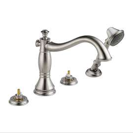 Roman Tub Filler with Hand Shower Less Handles in Brilliance Stainless