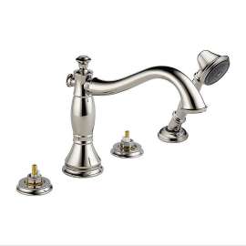 Roman Tub Filler with Hand Shower Less Handles in Polished Nickel