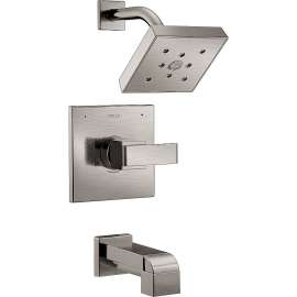 Bath and Shower Trim with H2Okinetic, Independent Volume Control and Monitor Valve Technologies in Brilliance Stainless