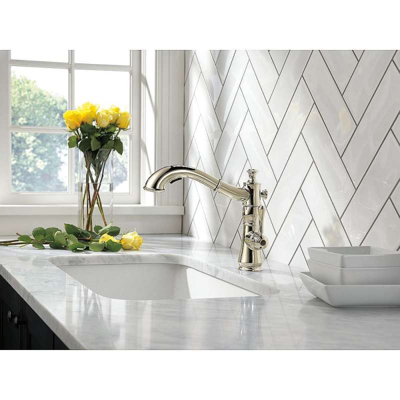 Delta Cassidy Single Handle Pull Out Kitchen Faucet In Polished Delta Cassidy Single Handle Pull Out Kitchen Faucet