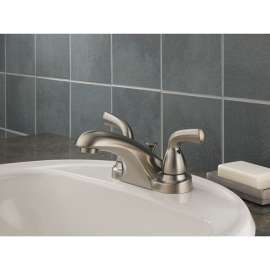 Two Handle Centerset Lavatory Faucet in Brilliance Stainless