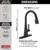 19802TZ-BL-DST Lenta Single Handle Pull Down Kitchen Faucet with Touch2O Technology, Matte Black