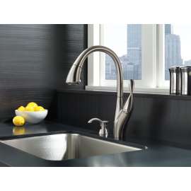 19932Z-SPSD-DST Berkley Single Handle Pull Down Kitchen Faucet with MagnaTite and Soap Dispenser, Spotshield Stainless