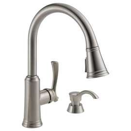 19963Z-SSSD-DST Lakeview Single Handle Pull Down Kitchen Faucet with Soap Dispenser and ShieldSpray Technology, Stainless