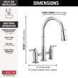 2390L-DST Broderick Two Handle Pull Down Bridge Kitchen Faucet, Chrome