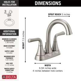 2533LF-SSMPU Kayra Two Handle Centerset Bathroom Faucet, Stainless