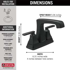2564-BLMPU-DST Ashlyn Two Handle Centerset Metal Pop Up Lavatory Faucet, Matte Black