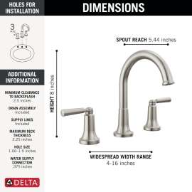 3535-SSMPU-DST SAYLOR Two Handle Widespread Bathroom Faucet, Stainless