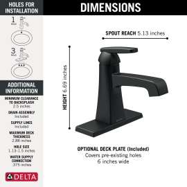 564-BLMPU-DST Ashlyn Single Handle Metal Pop Up Lavatory Faucet, Matte Black