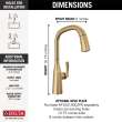 9176-CZ-PR-DST Stryke Single Handle Pull Down Kitchen Faucet, Lumicoat Champagne Bronze