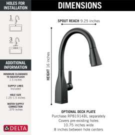 9183T-BL-DST Mateo Single Handle Pull Down Kitchen Faucet with Touch2O and ShieldSpray Technologies, Matte Black