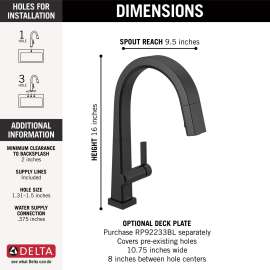 9193T-BL-DST Pivotal Single Handle Pull Down Kitchen Faucet with Touch2O Technology, Matte Black