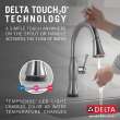 9197T-AR-PR-DST Cassidy Single Handle Pull Down Kitchen Faucet with Touch2O and ShieldSpray Technologies, Lumicoat Arctic Stainless