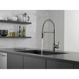 9659-KS-DST Trinsic Single Handle Pull Down Spring Kitchen Faucet, Black Stainless