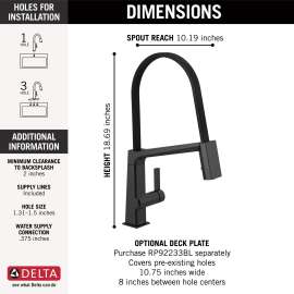 9693-BL-DST Pivotal Single Handle Exposed Hose Kitchen Faucet, Matte Black