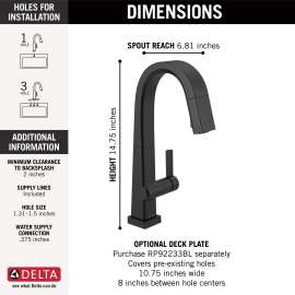 9993T-BL-DST Pivotal Single Handle Pull Down Bar or Prep Faucet with Touch2O Technology, Matte Black