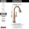9997T-CZ-PR-DST Cassidy Single Handle Pull Down Bar or Prep with Touch2O Technology, Lumicoat Champagne Bronze