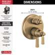 T27856-CZ Dorval Traditional 2-Handle Monitor 17 Series Valve Trim with 3 Setting Diverter, Champagne Bronze