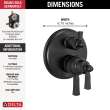 T27T856-BL Dorval Traditional 2-Handle Monitor 17T Series Valve Trim with 3 Setting Diverter, Matte Black