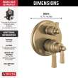 T27T856-CZ Dorval Traditional 2-Handle Monitor 17T Series Valve Trim with 3 Setting Diverter, Champagne Bronze