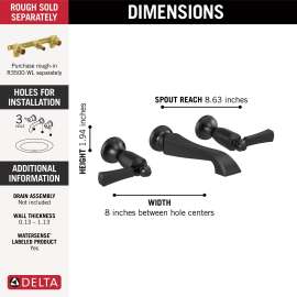 T3556LF-BLWL Dorval Two Handle Wall Mount Bathroom Faucet Trim Only