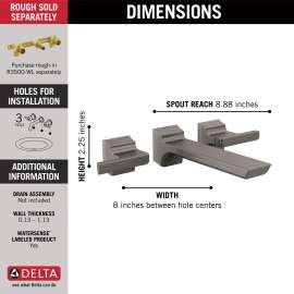 T3599LF-KS-PR-WL Pivotal Two Handle Wall Mount Bathroom Faucet Trim