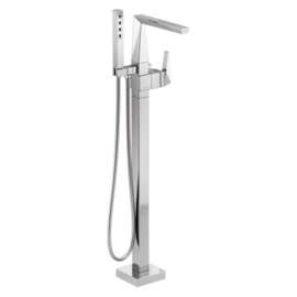 T4743-PR-FL Trillian Delta Trillian Single Handle Floor Mount Tub Filler Trim, Lumicoat Chrome