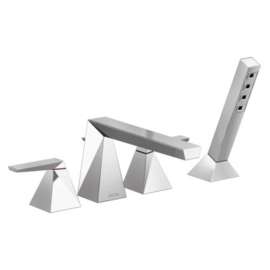 T4743-PR Trillian Delta Trillian Two-Handle Roman Tub Trim with Hand Shower, Lumicoat Chrome